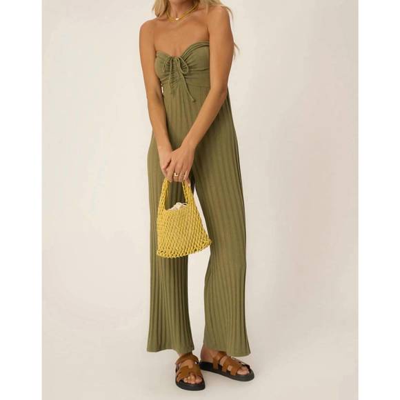 NEW PROJECT SOCIAL T marseille strapless rib jumpsuit in sea kelp - Picture 4 of 5